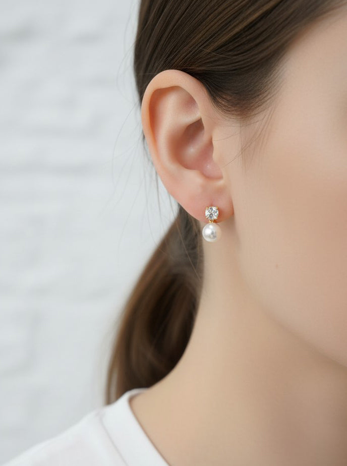 14K-Gold Dipped Pearl & CZ Huggie Earrings