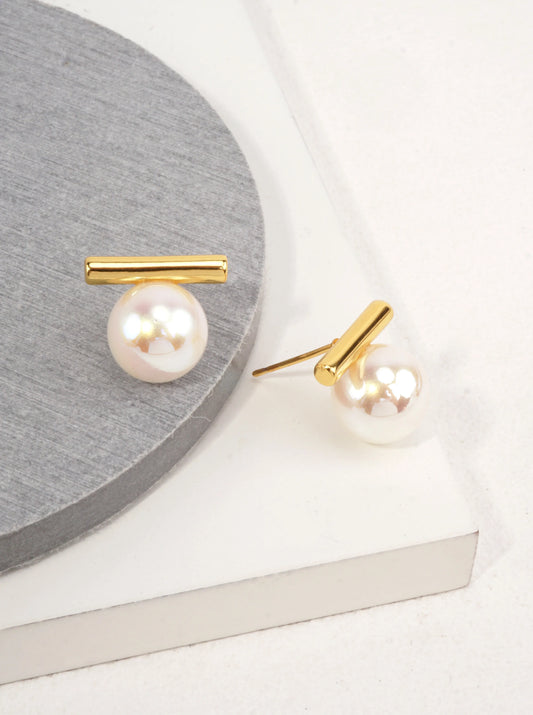 14K-Gold Dipped Pearl Bar Stud Earrings