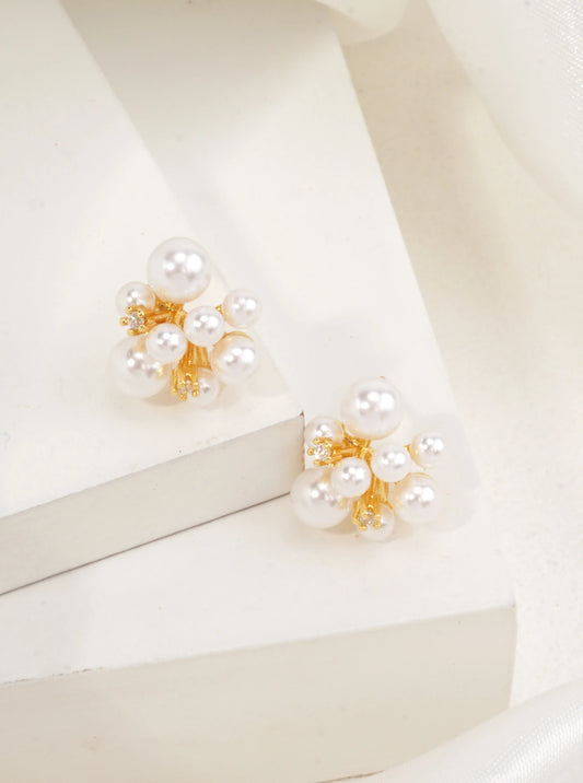 14K-Gold Dipped Pearl Cluster Stud Earrings