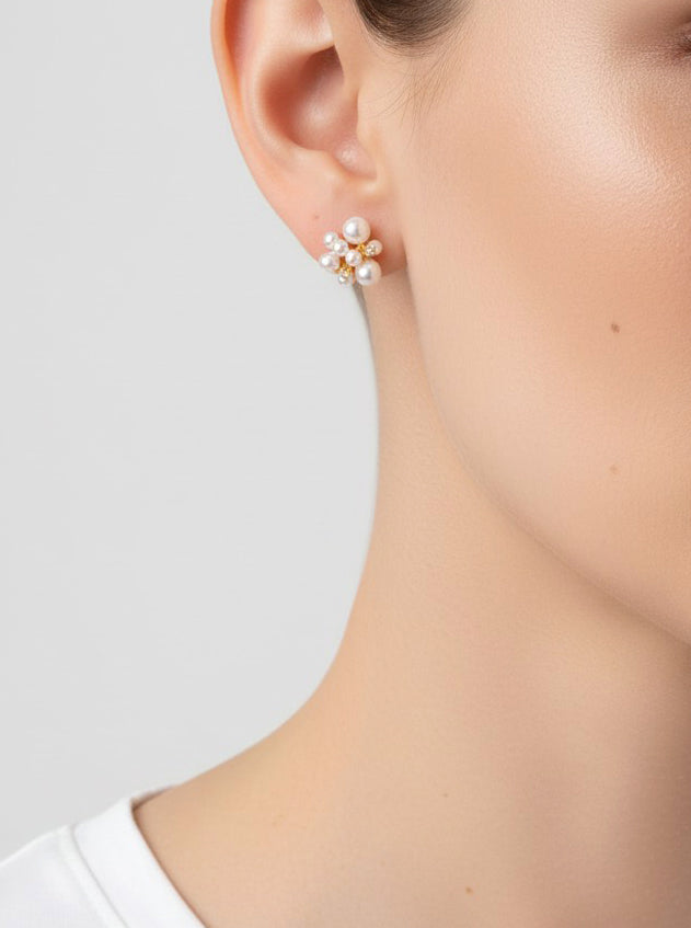 14K-Gold Dipped Pearl Cluster Stud Earrings