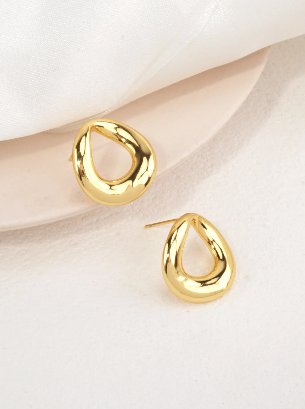 14K-Gold Dipped Organic Oval Stud Earrings