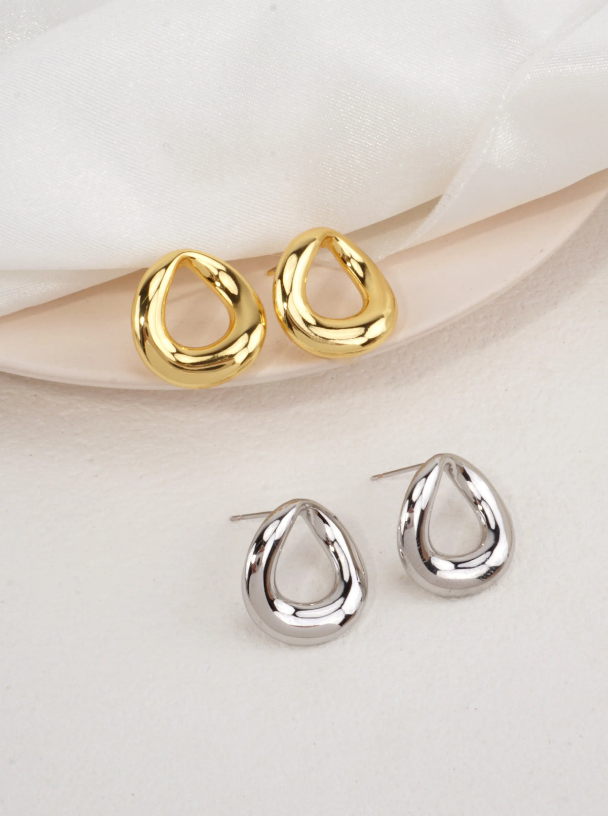 14K-Gold Dipped Organic Oval Stud Earrings