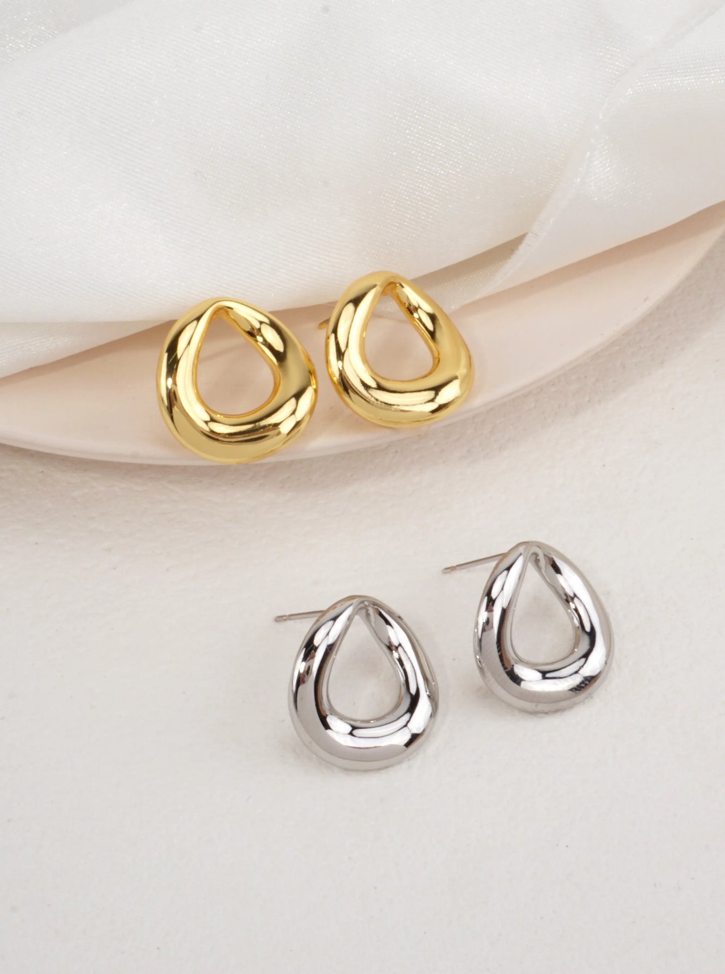 14K-Gold Dipped Organic Oval Stud Earrings