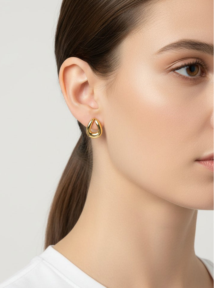 14K-Gold Dipped Organic Oval Stud Earrings