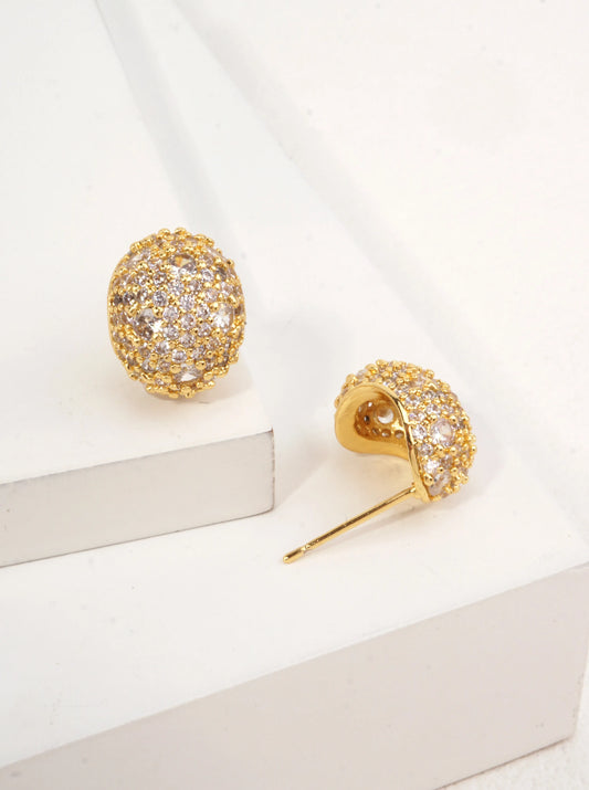 14K-Gold Dipped Pave Dome Stud Earrings
