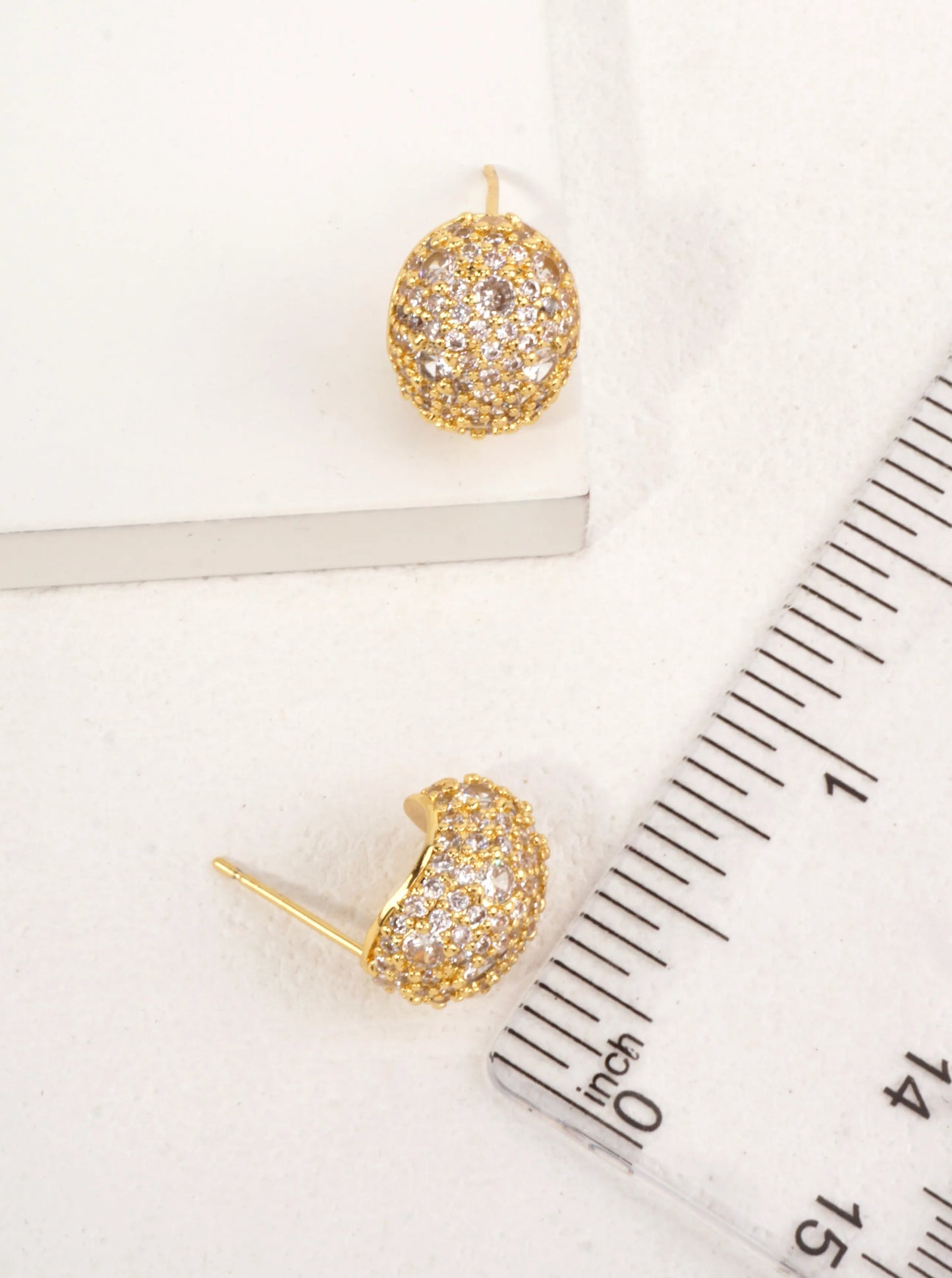 14K-Gold Dipped Pave Dome Stud Earrings