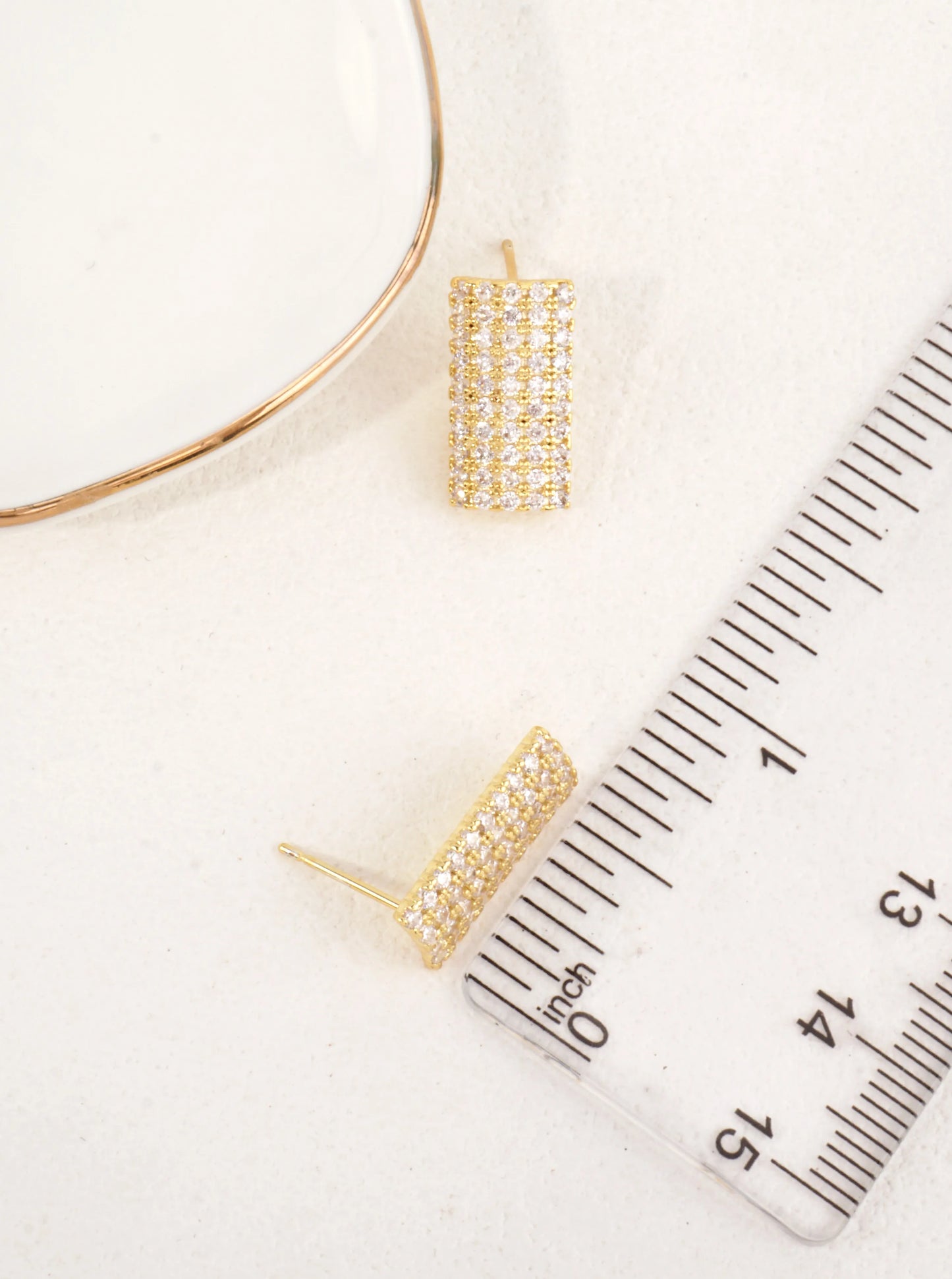 14K-Gold Dipped Rectangle Pave CZ Stud Earrings
