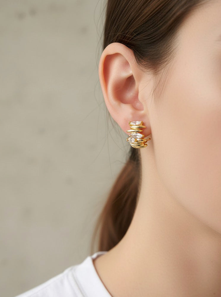 14K-Gold Dipped Marquise CZ Earrings