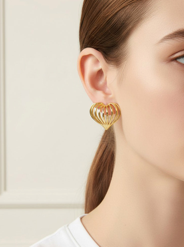 14K-Gold Dipped Open Heart Stud Earrings