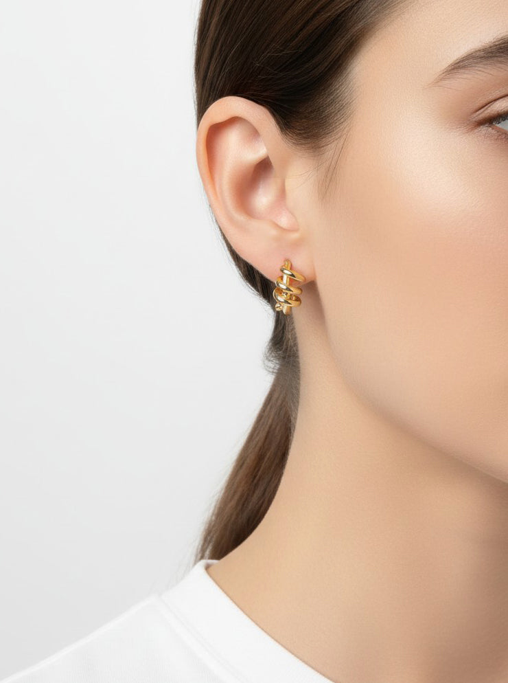 14K-Gold Dipped Modern Spiral Hoops