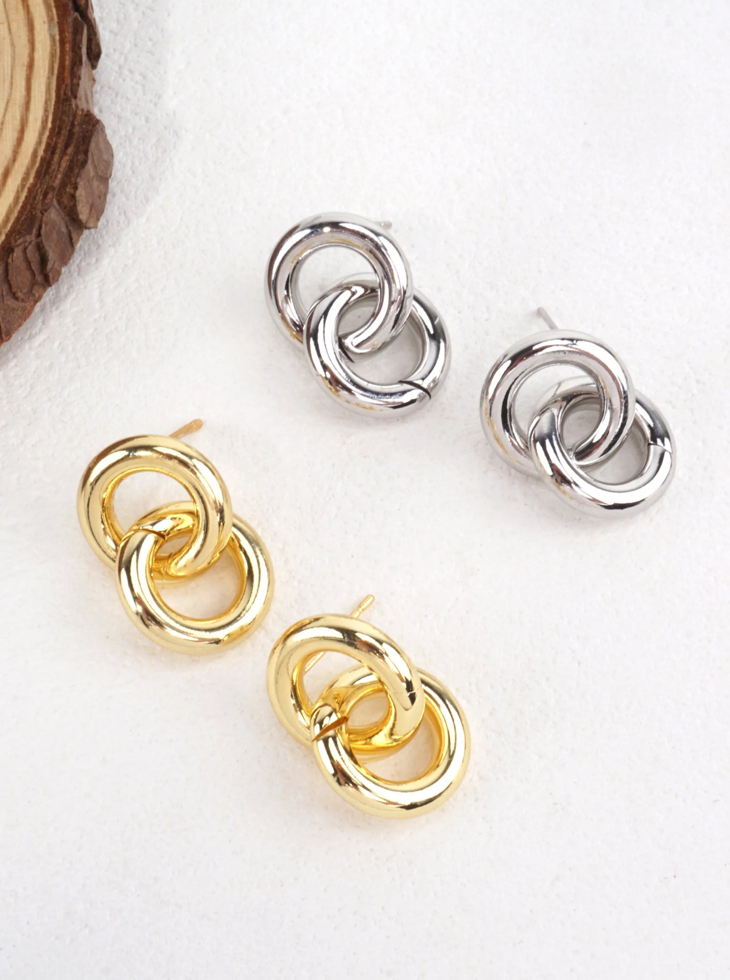 14K-Gold Dipped Interlocking Link Stud Earrings