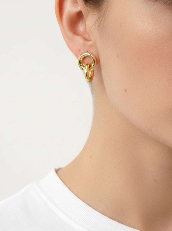 14K-Gold Dipped Interlocking Link Stud Earrings