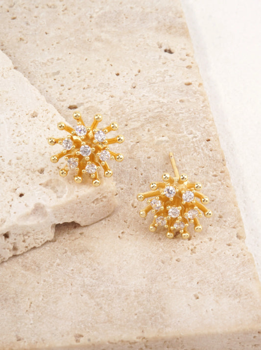 14K-Gold Dipped Starburst CZ Stud Earrings