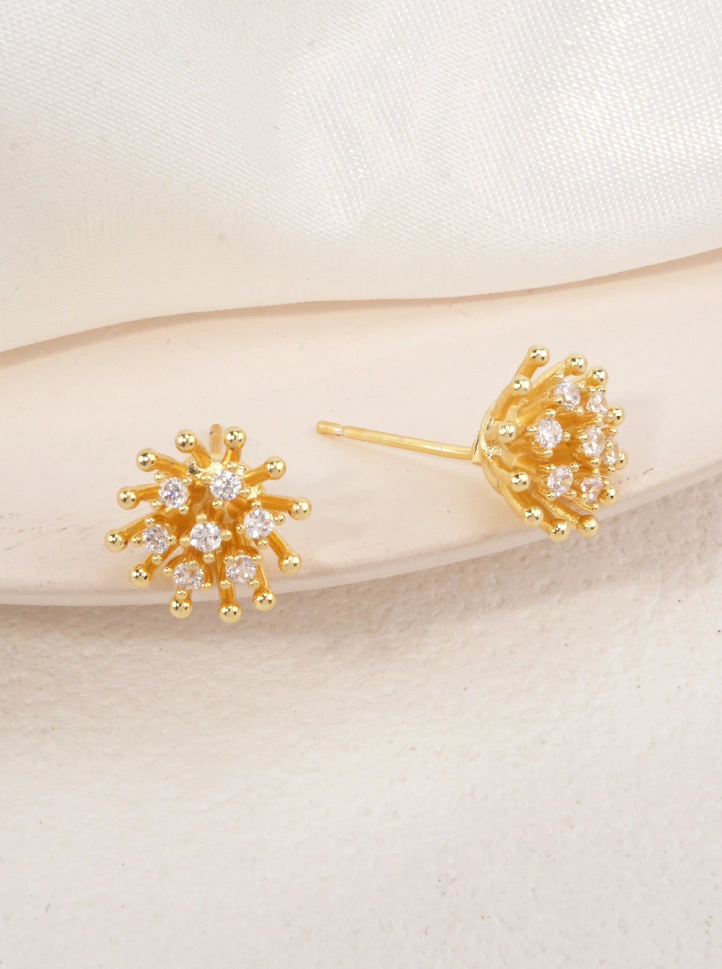 14K-Gold Dipped Starburst CZ Stud Earrings