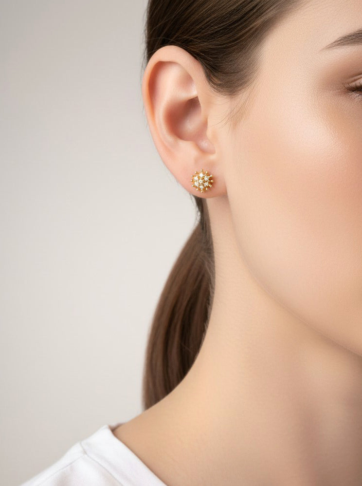 14K-Gold Dipped Starburst CZ Stud Earrings