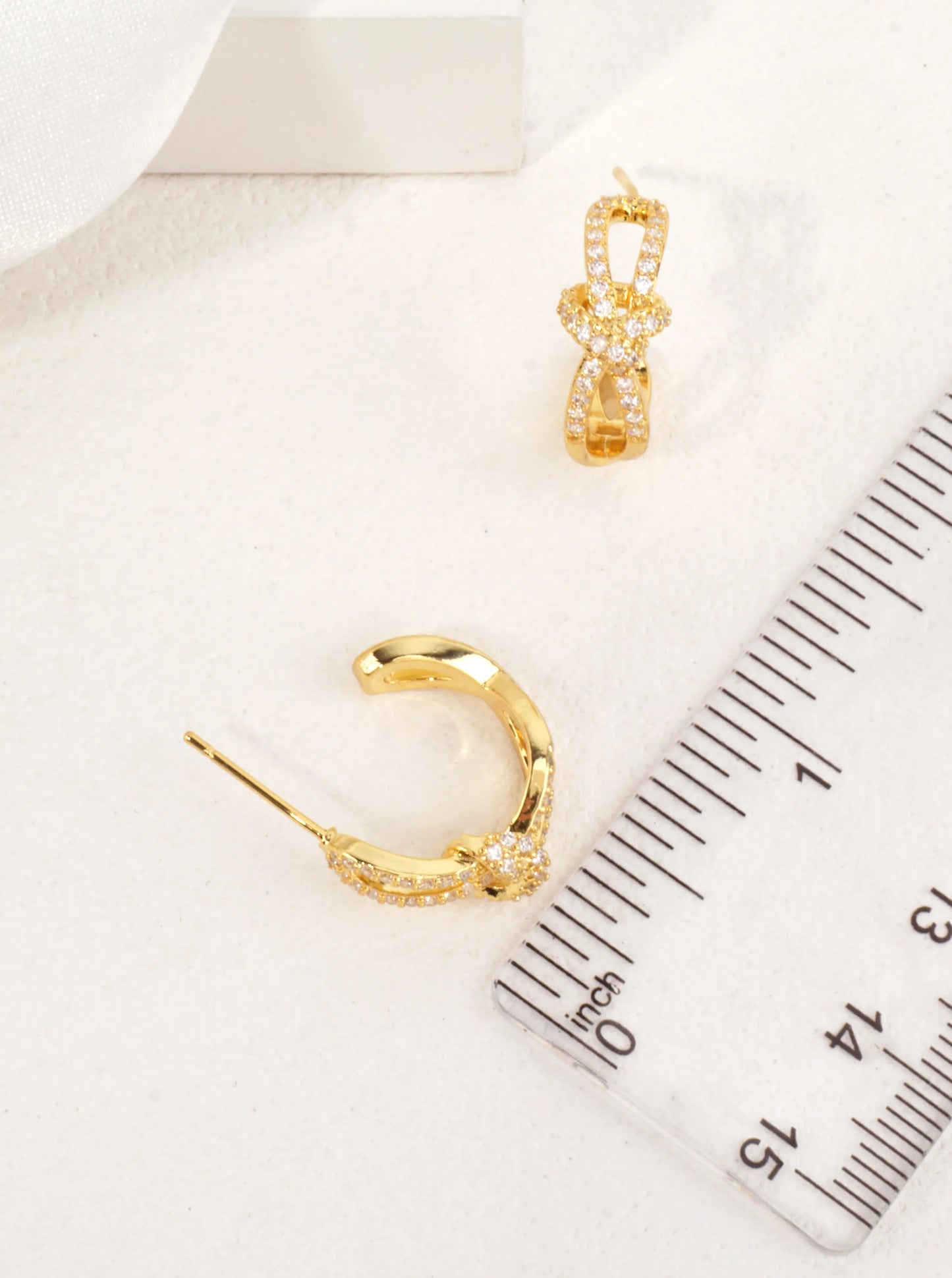14K-Gold Dipped Ribbon Bow Earrings With CZ