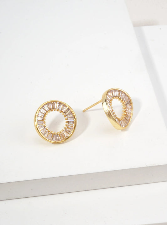 14K Gold-Dipped Open Circle Baguette Studs