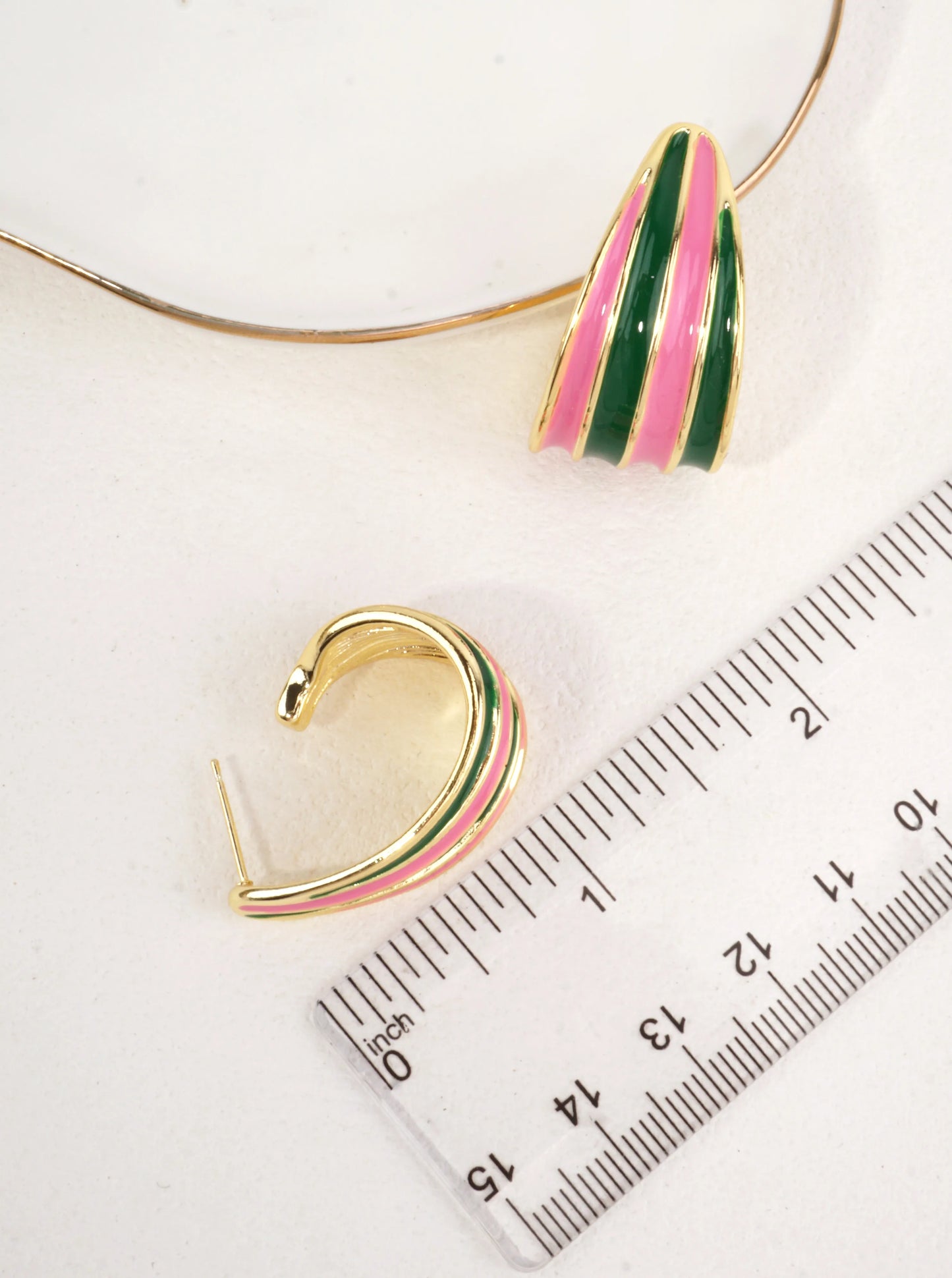 14K Gold Dipped Pink & Green Stripe Hoops