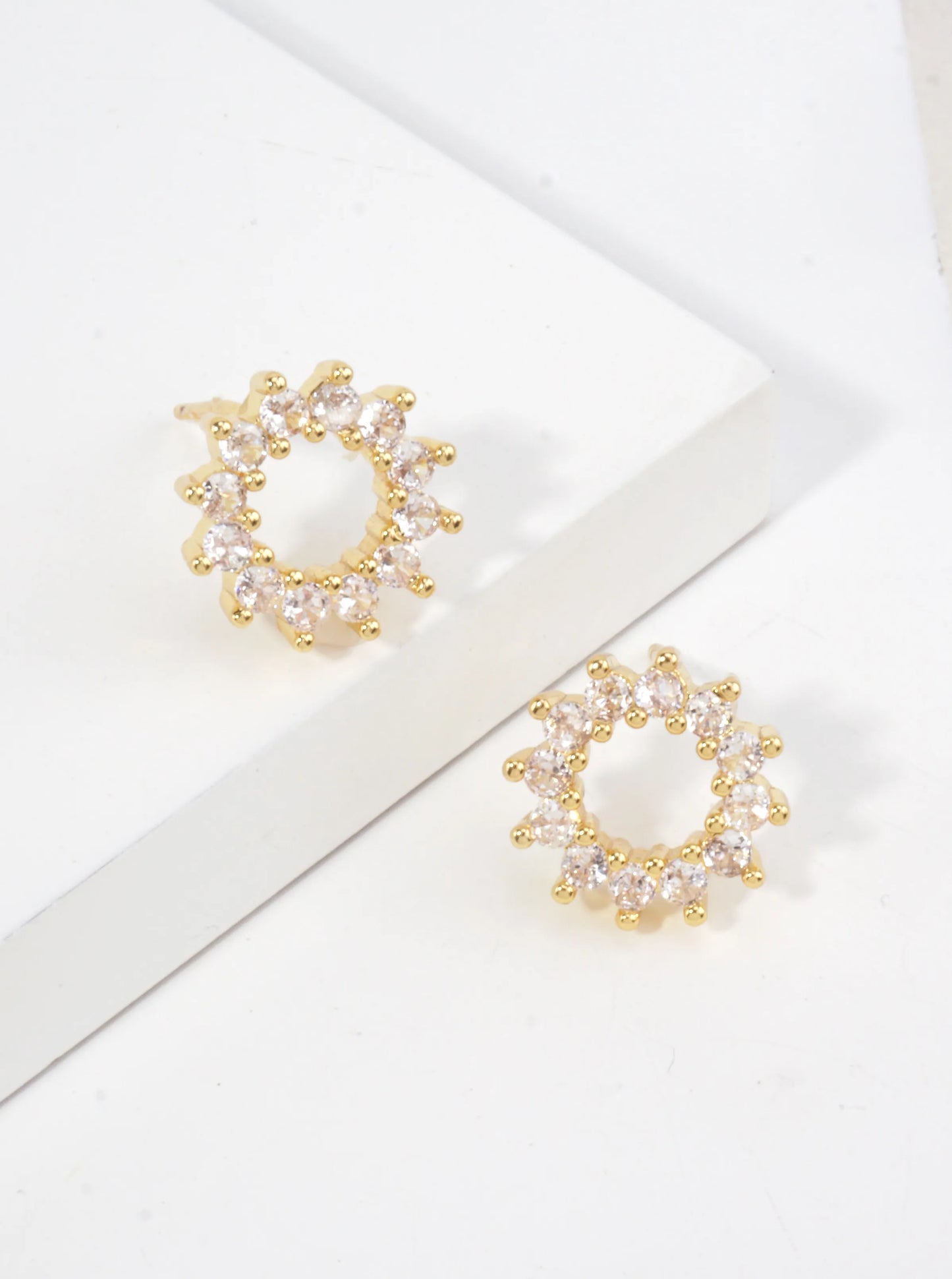 14K Gold Dipped CZ Open Circle Stud Earrings