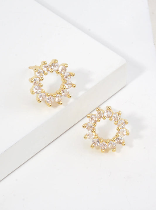 14K Gold Dipped CZ Open Circle Stud Earrings