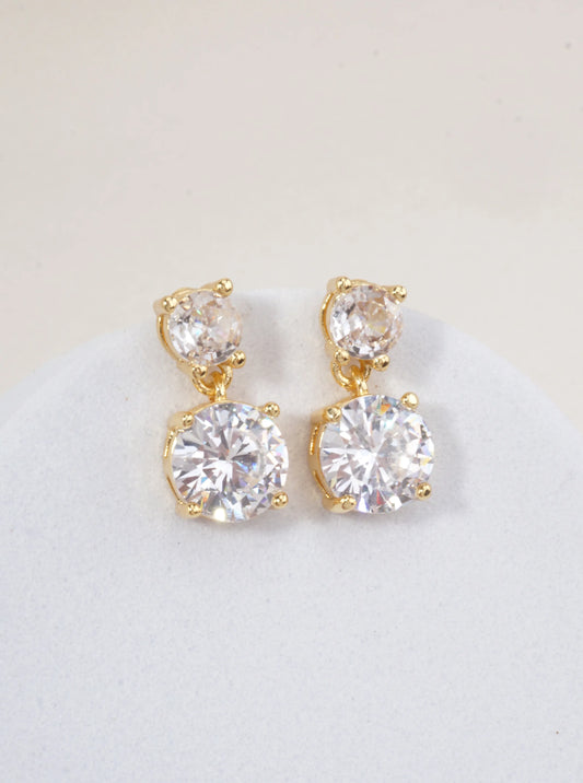 14K Gold Dipped Classic Round CZ Drop Earrings
