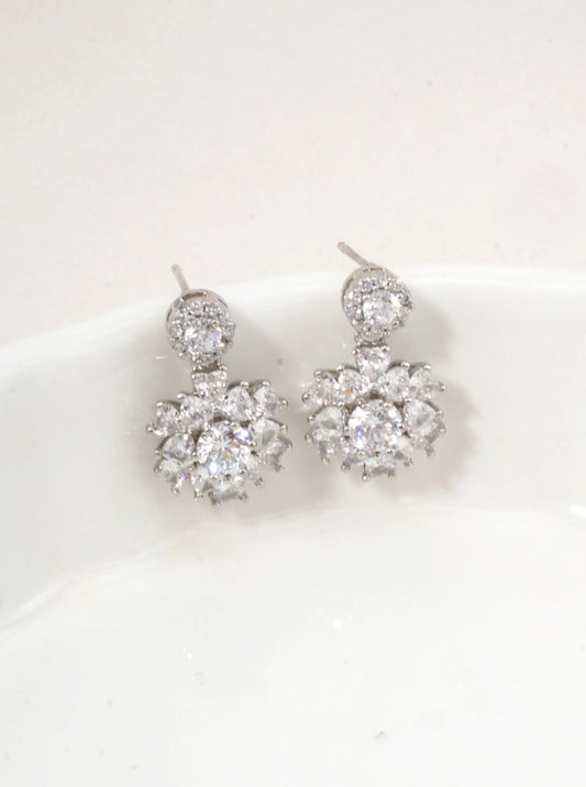 Floral CZ Cluster Drop Earrings