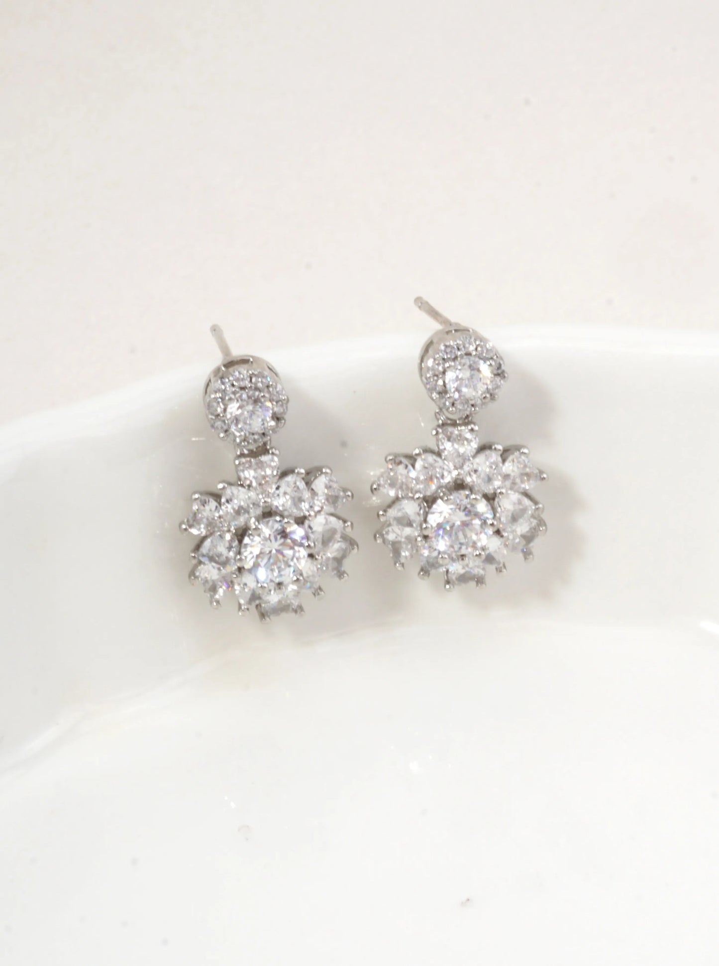 Floral CZ Cluster Drop Earrings