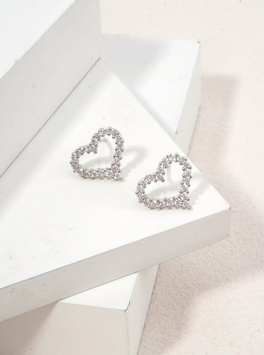 Open Heart CZ Pave Stud Earrings