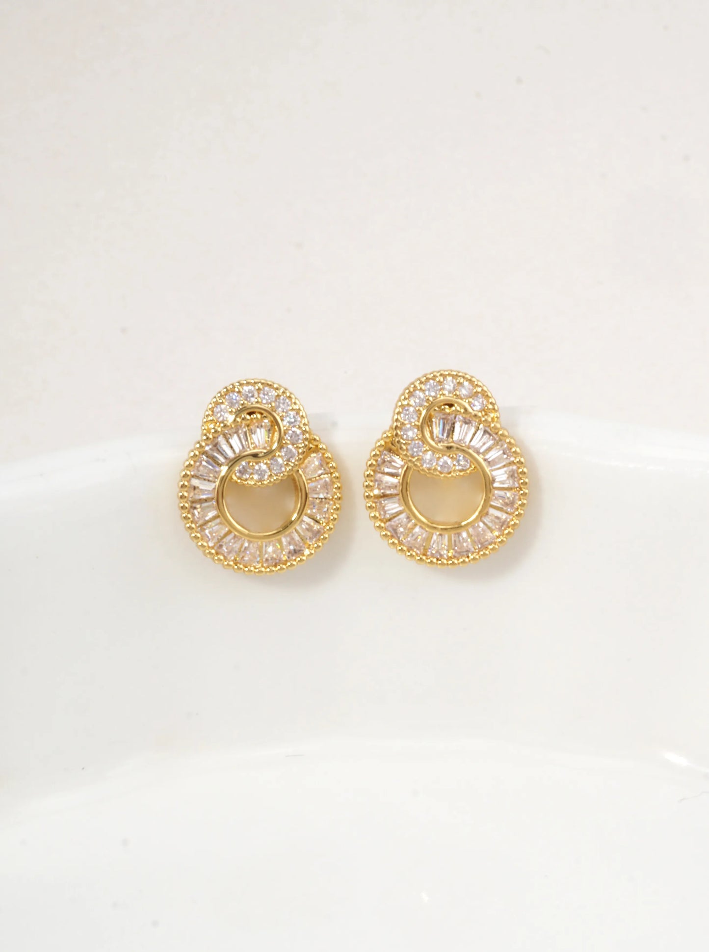 14k Gold Dipped Spiral CZ Stud Earrings