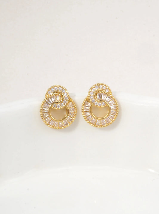 14k Gold Dipped Spiral CZ Stud Earrings