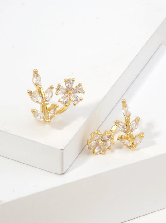 14k Gold Dipped Floral Vine CZ Earrings