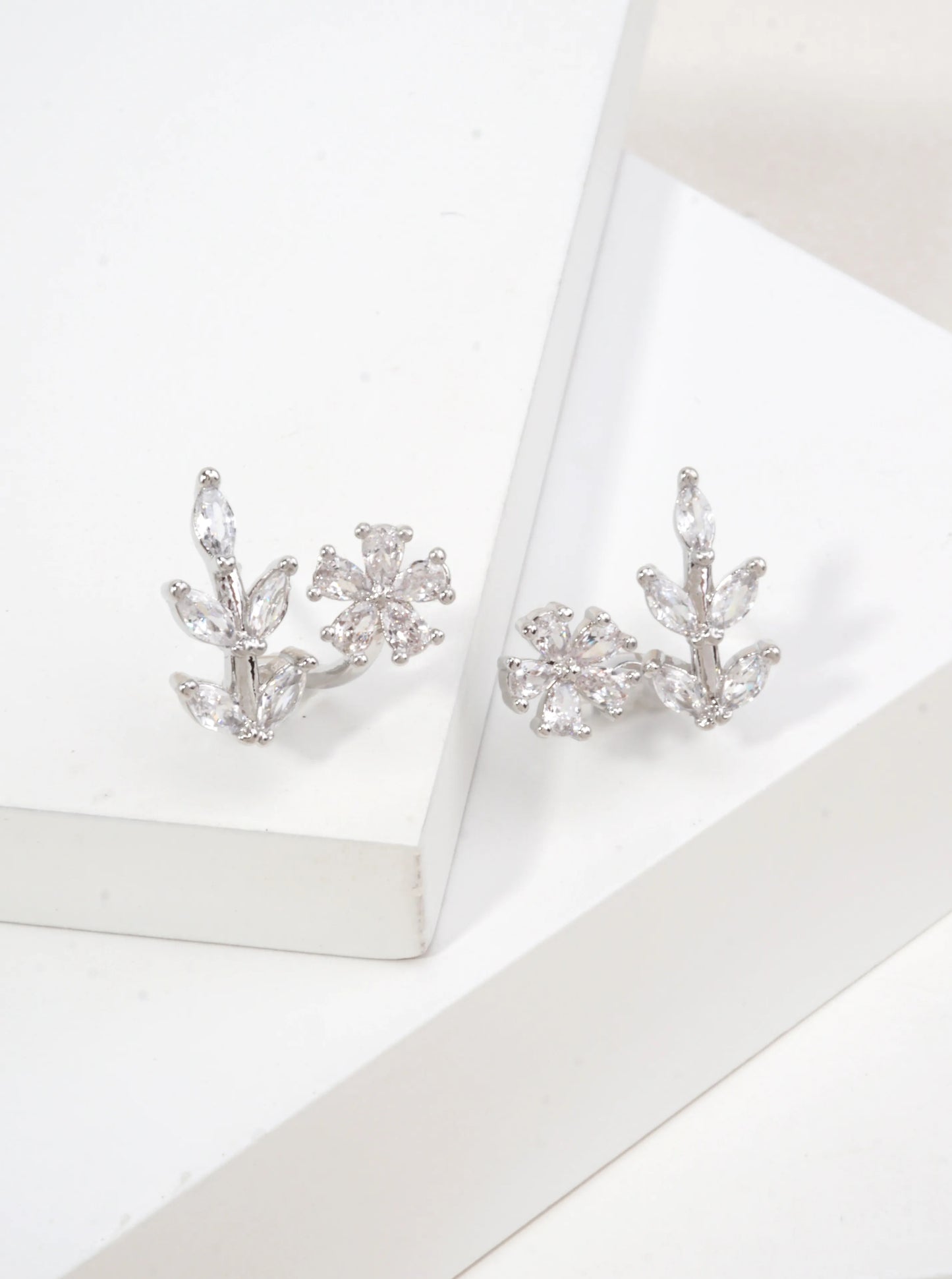 14k Gold Dipped Floral Vine CZ Earrings