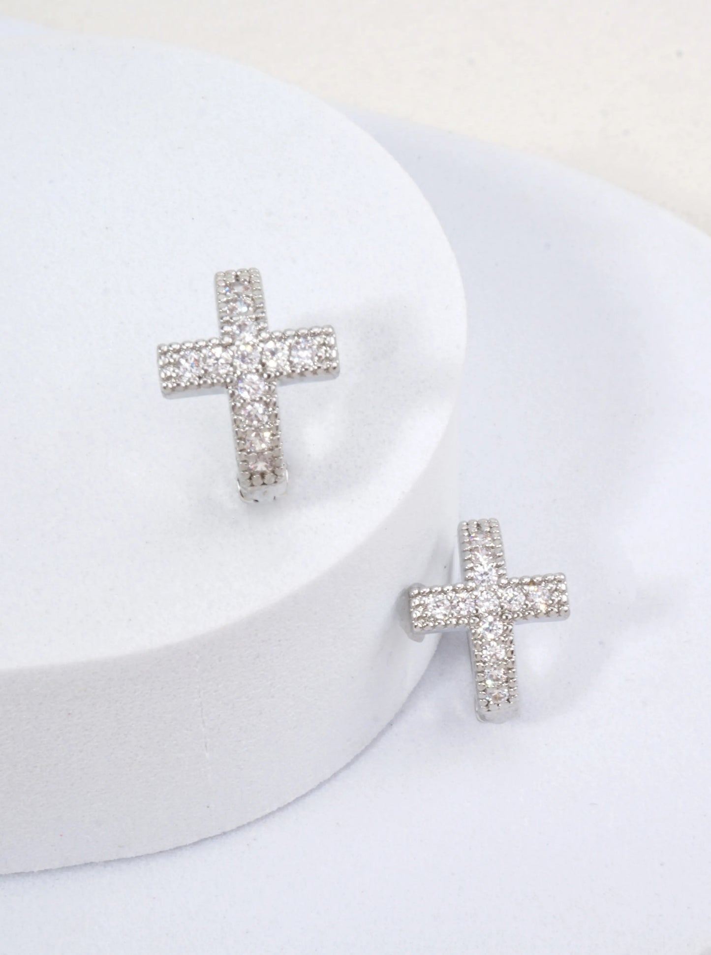 14K Gold Dipped CZ Cross Huggie Earrings