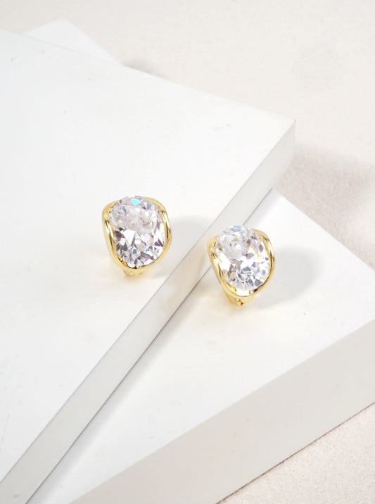 14k Gold Dipped Cushion CZ Stud Earrings