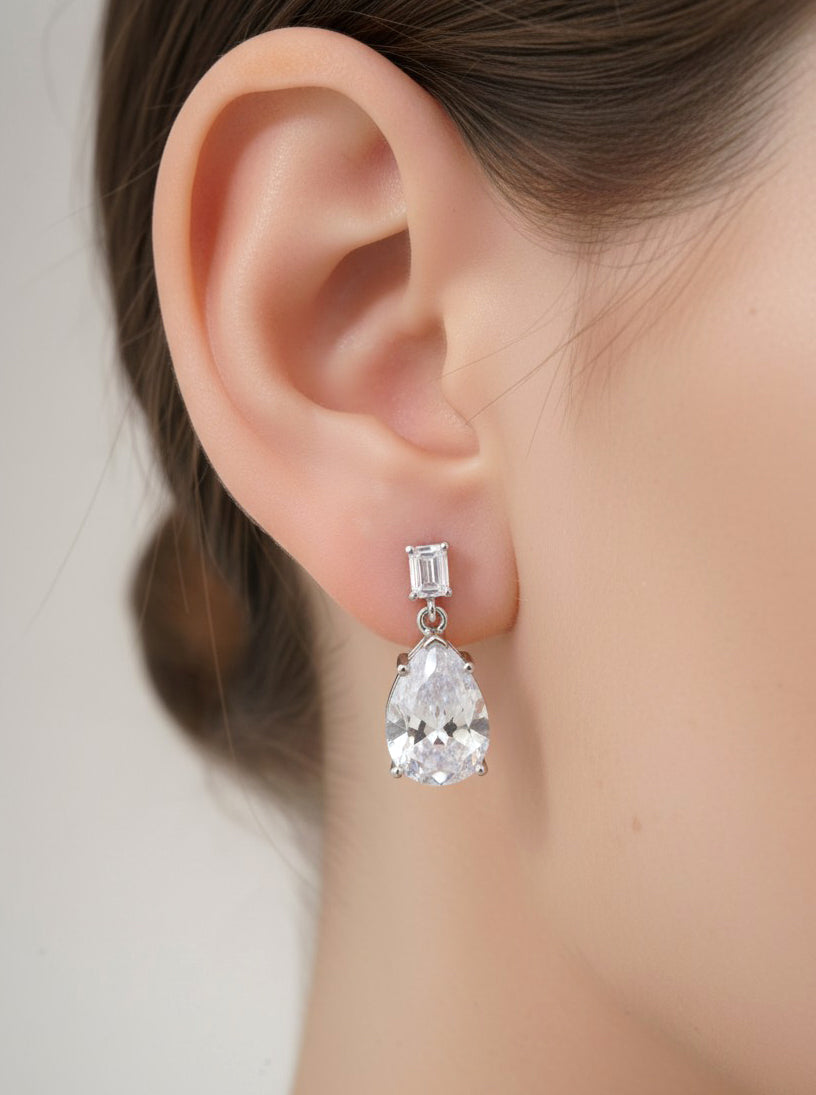 Pear Shape CZ Drop Earrings