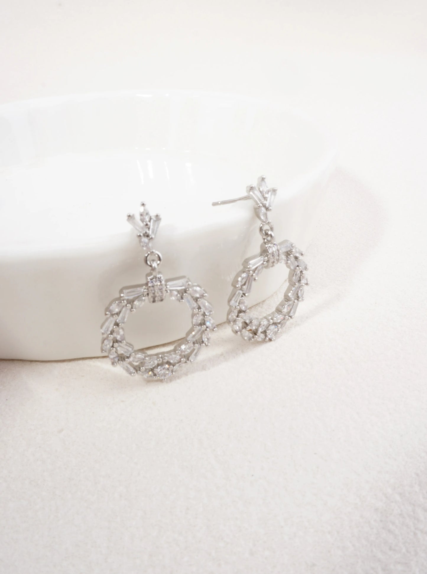 14K Gold Dipped CZ Circle Drop Earrings