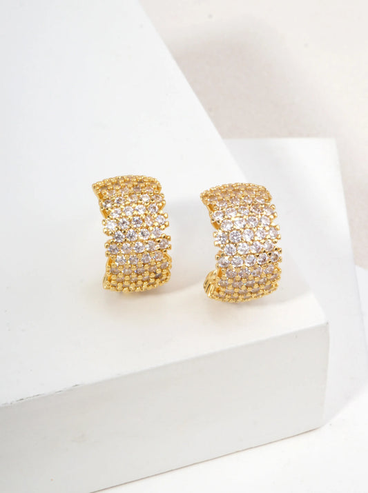 14k Gold Dipped Pave CZ Huggie Earrings