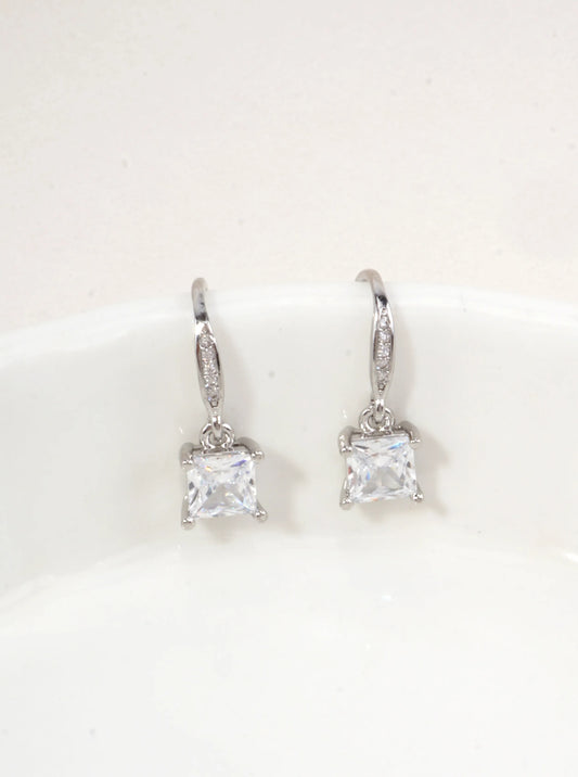 14K Gold-Dipped Princess CZ Drop Earrings
