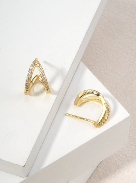14K Gold Dipped CZ Chevron Ear Cuff Earrings