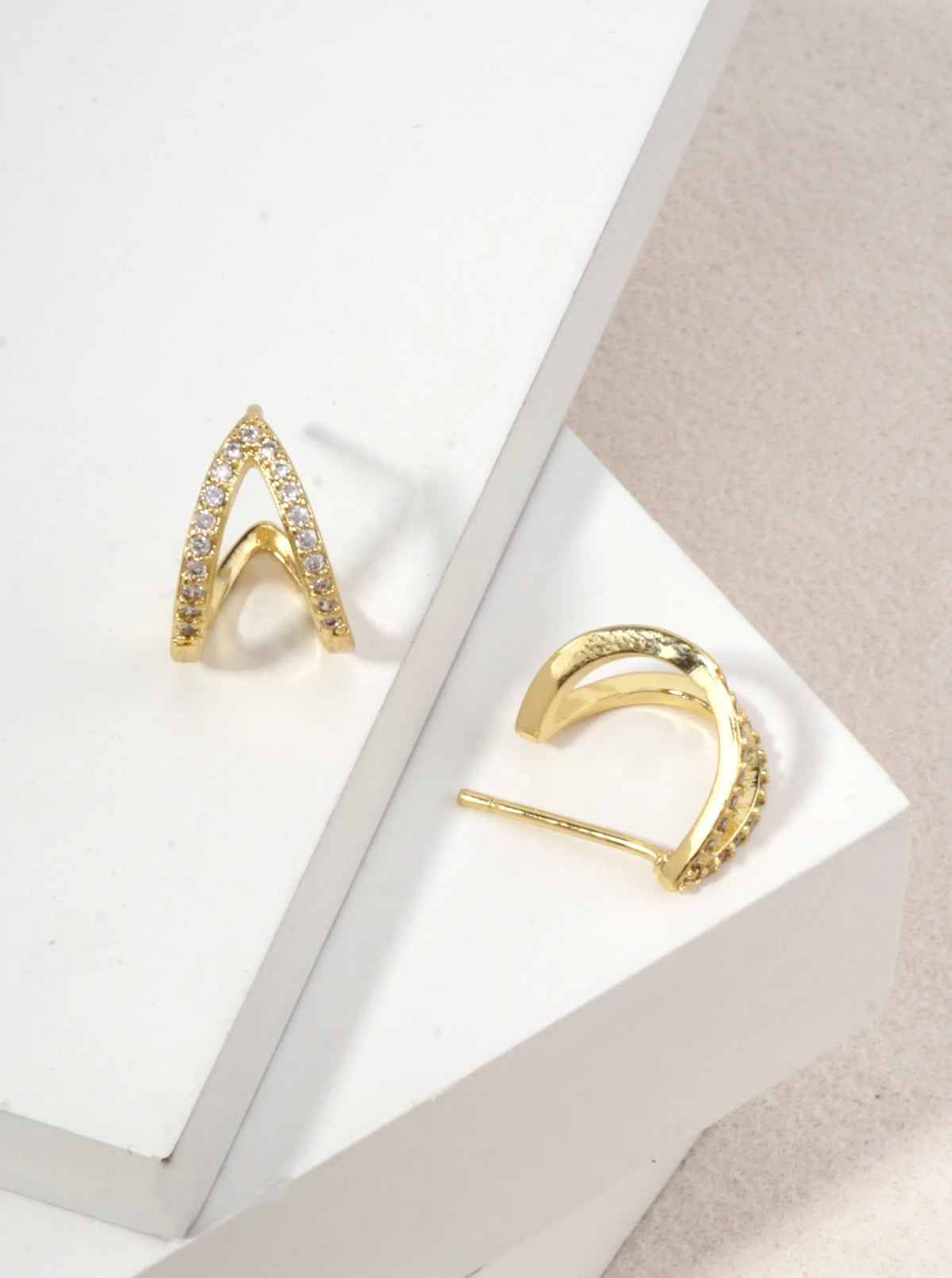 14K Gold Dipped CZ Chevron Ear Cuff Earrings