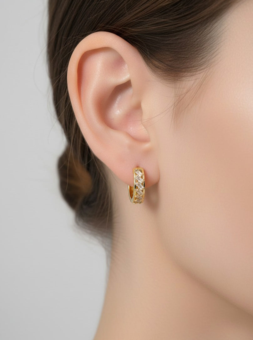 Diagonal Baguette CZ Huggie Earrings