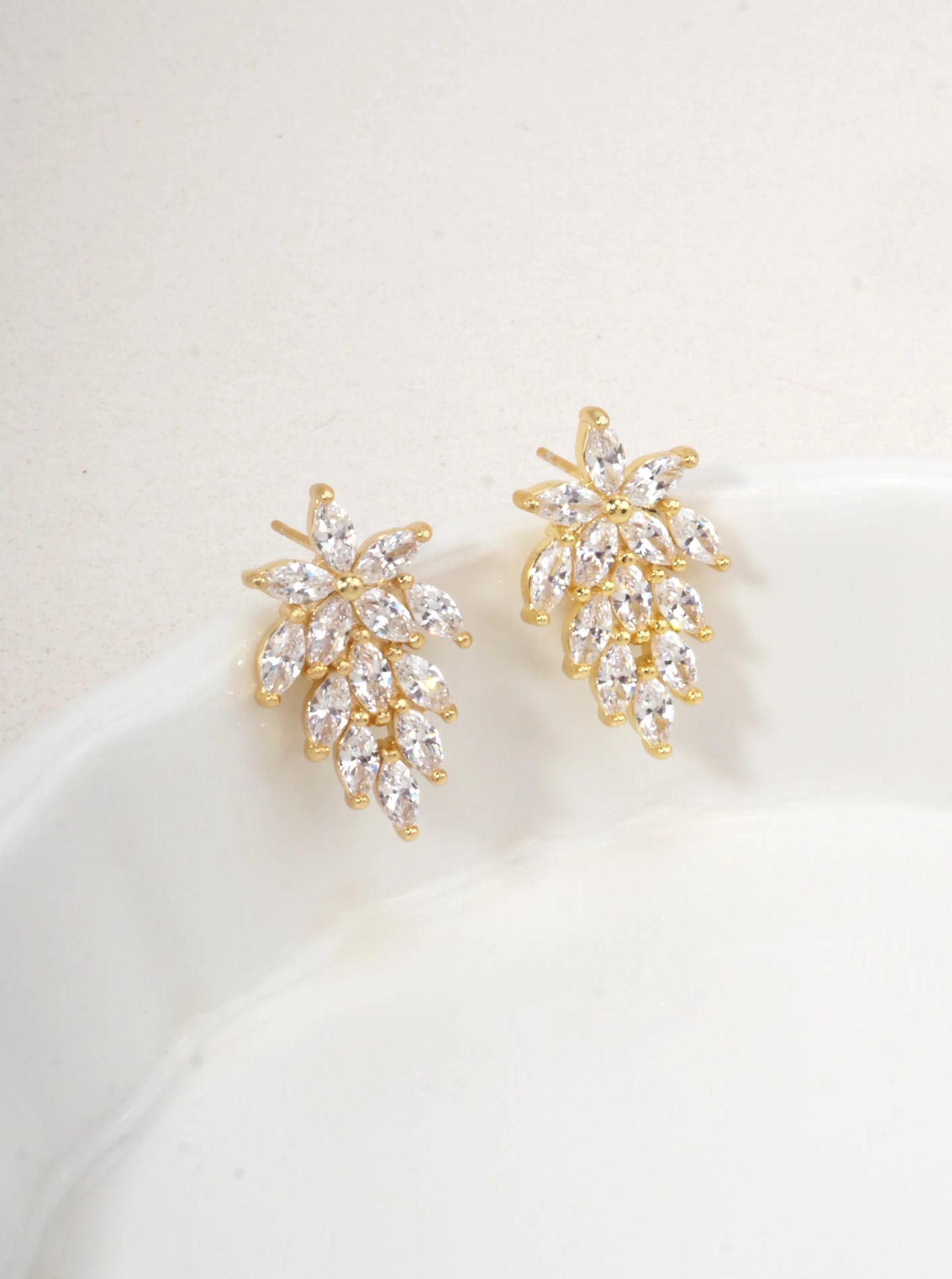 14K Gold Dipped CZ Floral Cluster Earrings