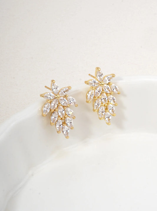 14K Gold Dipped CZ Floral Cluster Earrings