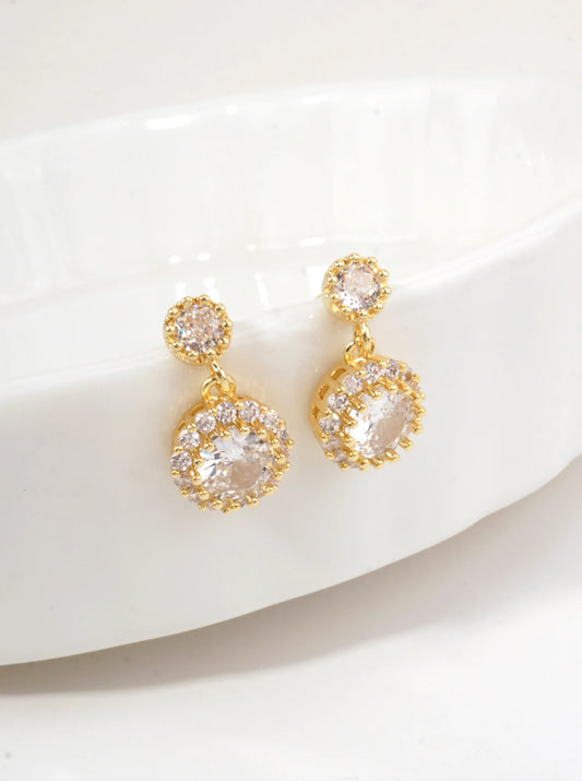 14k Gold Dipped Halo CZ Drop Earrings