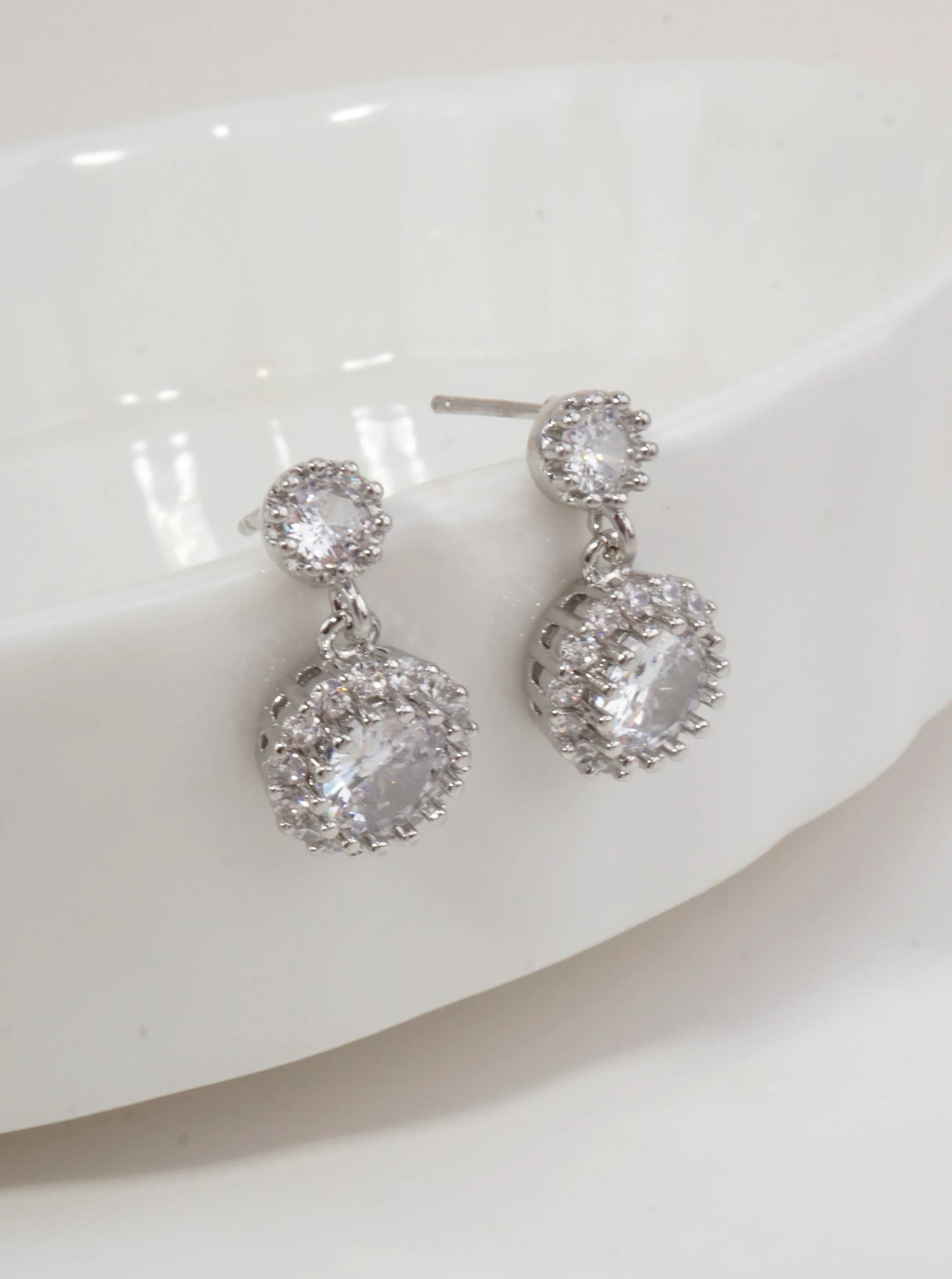 14k Gold Dipped Halo CZ Drop Earrings