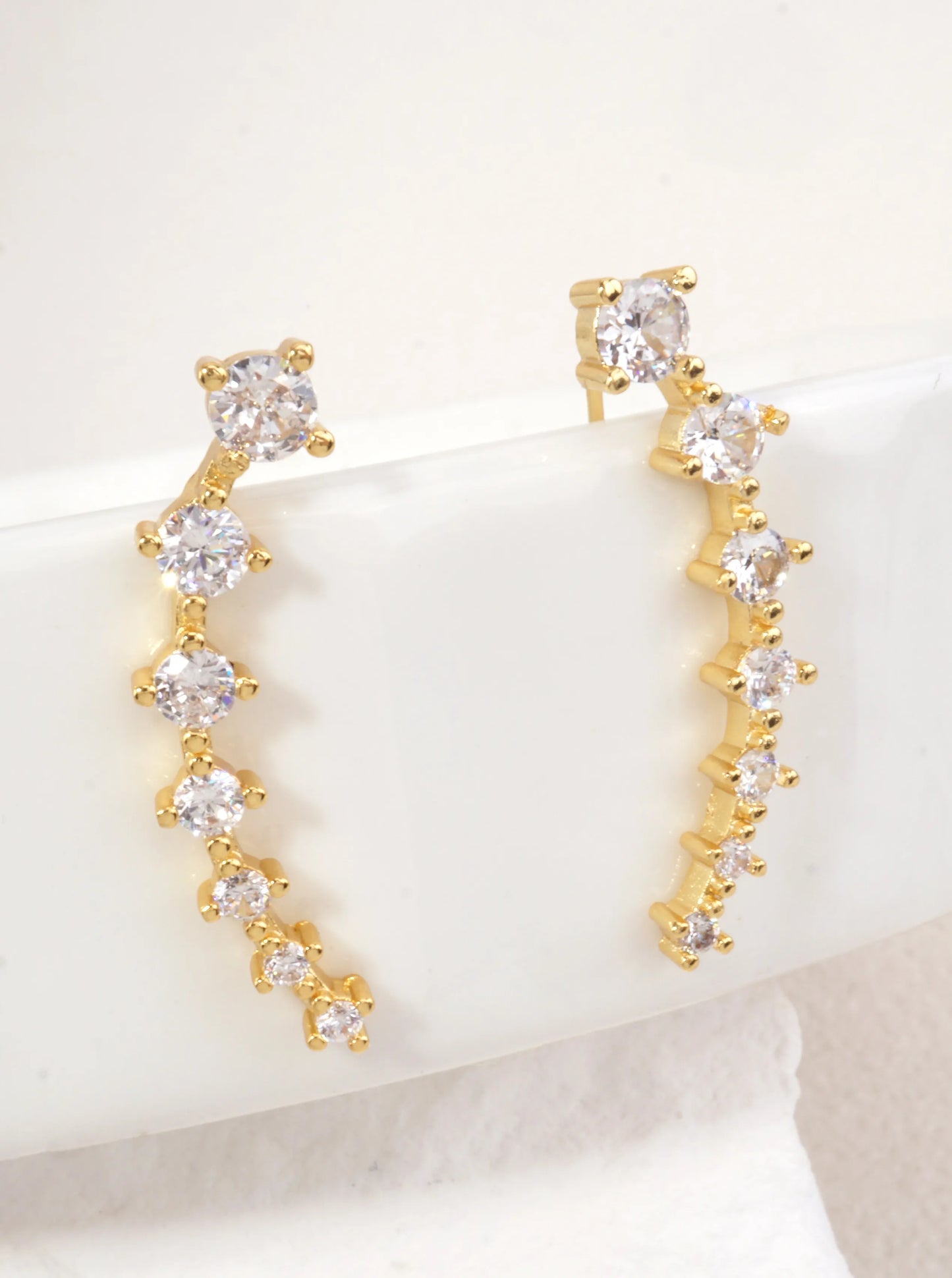 14K Gold-Dipped CZ Ear Climber Earrings
