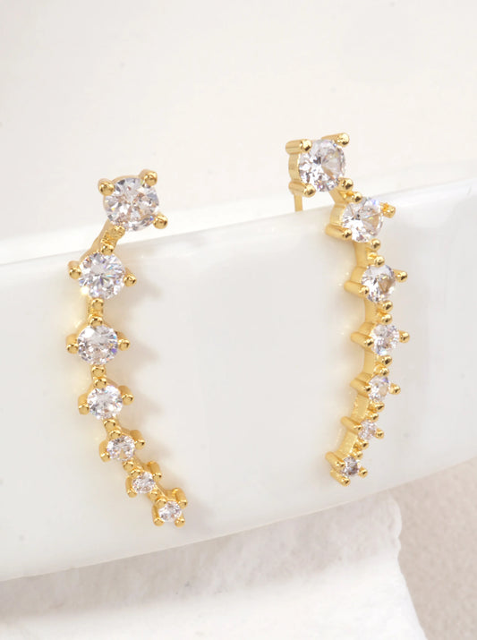 14K Gold-Dipped CZ Ear Climber Earrings