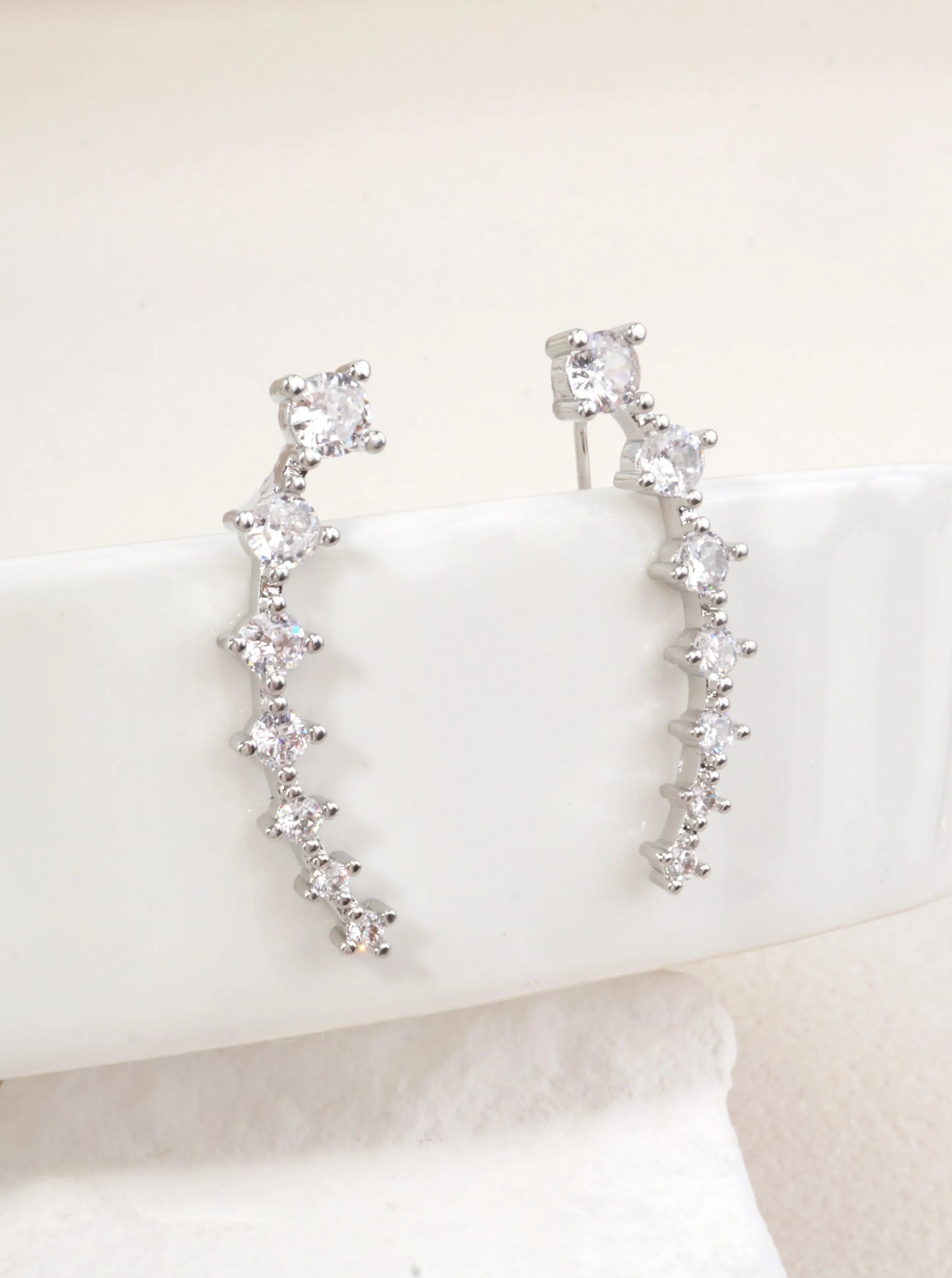 14K Gold-Dipped CZ Ear Climber Earrings