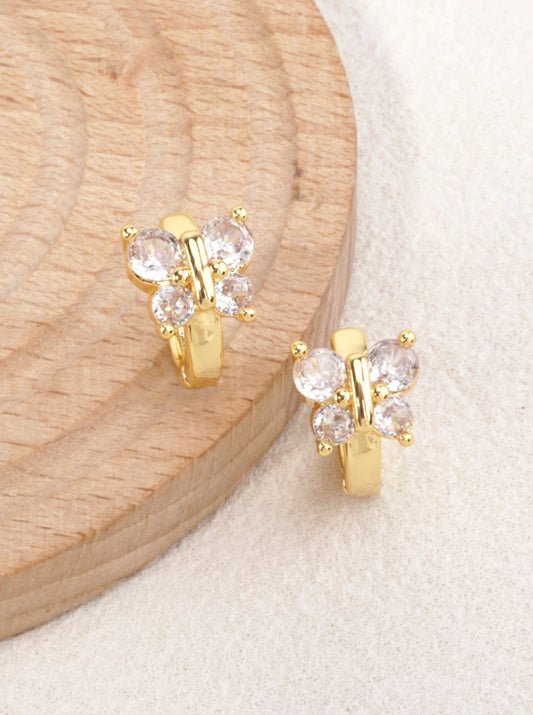 14K Gold Dipped Butterfly CZ Huggie Earrings