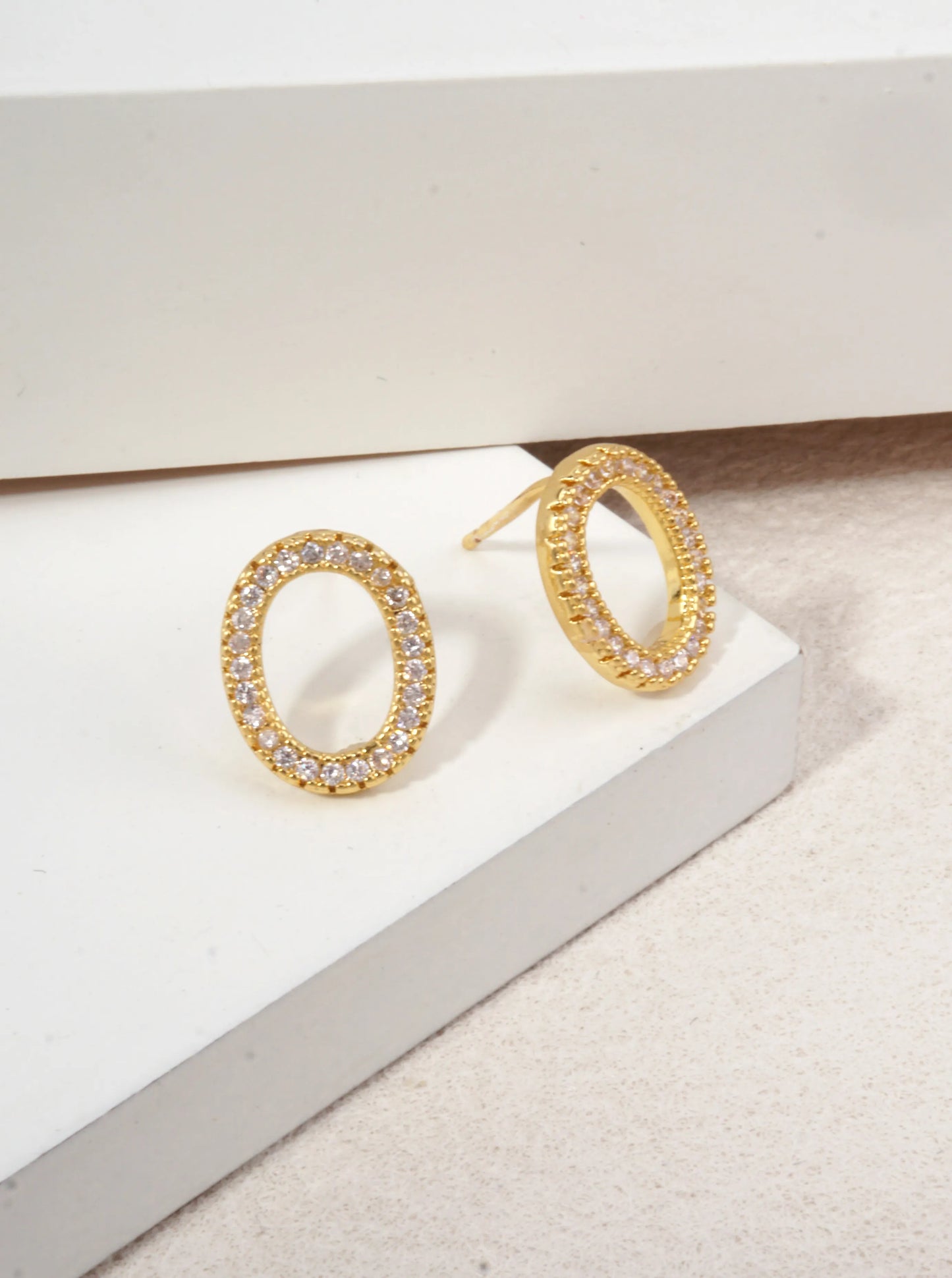 14k Gold Dipped Oval Halo CZ Stud Earrings